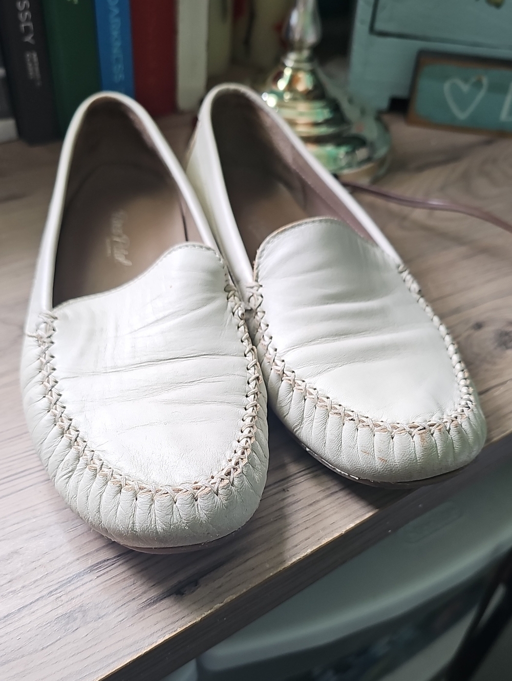 Women's Cream Leather Moccasin Slip-Ons